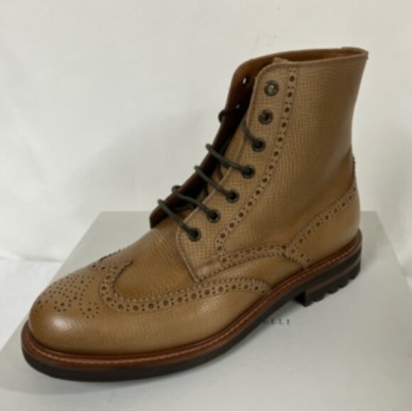 NIB Brunello Cucinelli Tan Textured Leather Wingtip Boots 42EU/9US $1595.00 main image 9
